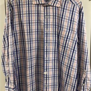 Tommy Hilfiger Blue and Pink Casual Button Down Shirt - size 17 32/33